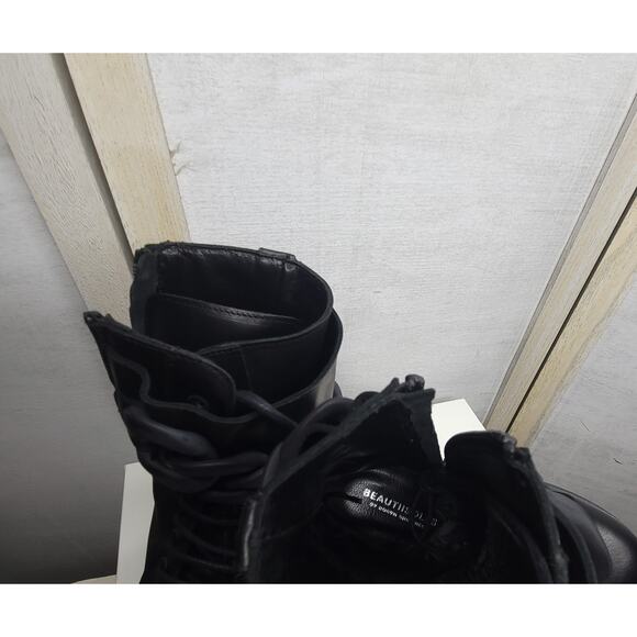 Beautiisoles by Robyn Women Zoey Black Leather Zip Lace up Combat Boots Size 5 - Picture 7 of 13